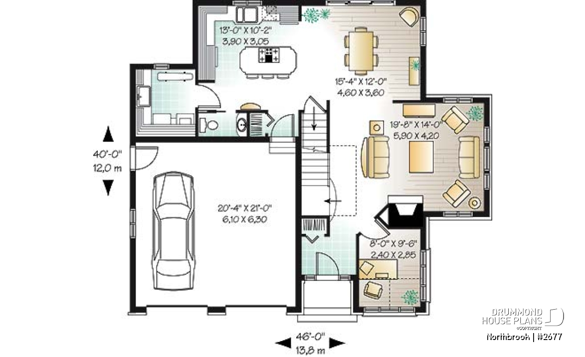 1st level - 2-story house plan with 2 master suites, total 4 bedrooms 3.5 baths, home office, 2-car garage, lots of light - Northbrook