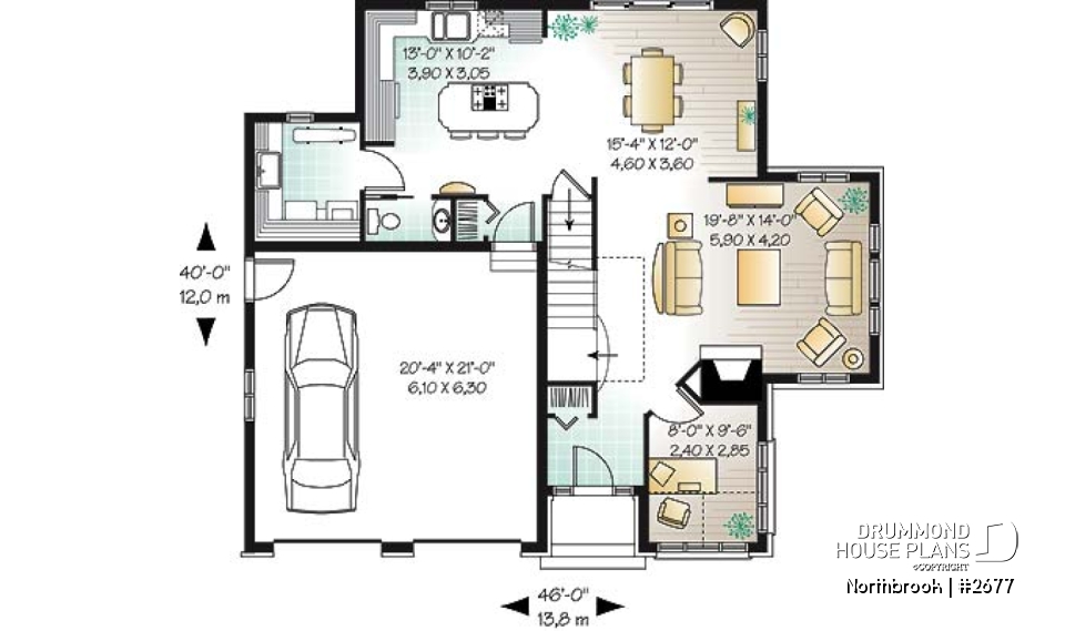 1st level - 2-story house plan with 2 master suites, total 4 bedrooms 3.5 baths, home office, 2-car garage, lots of light - Northbrook