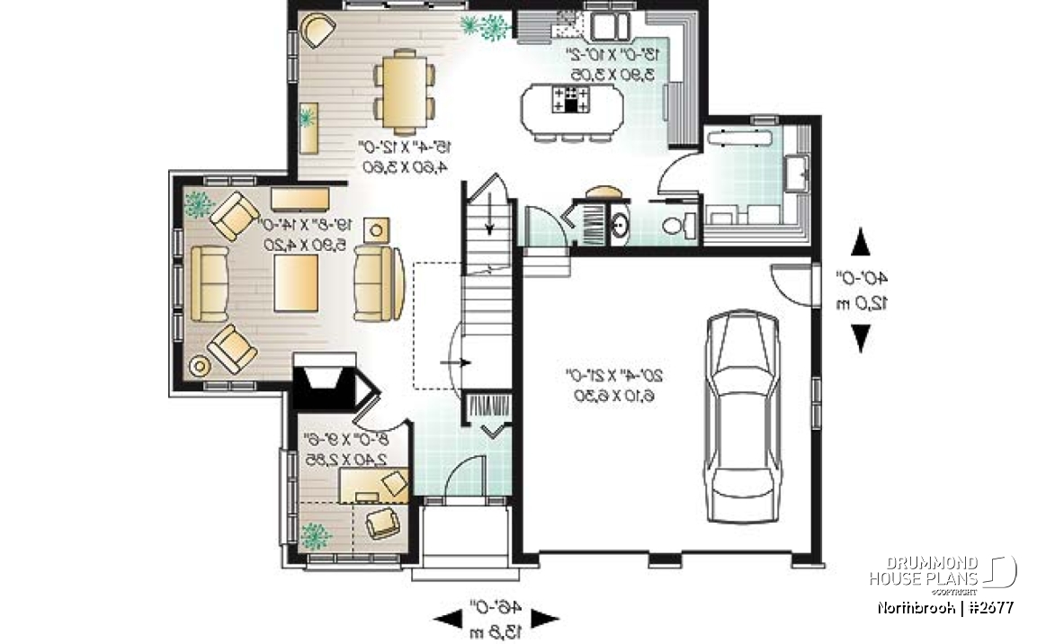 1st level - 2-story house plan with 2 master suites, total 4 bedrooms 3.5 baths, home office, 2-car garage, lots of light - Northbrook