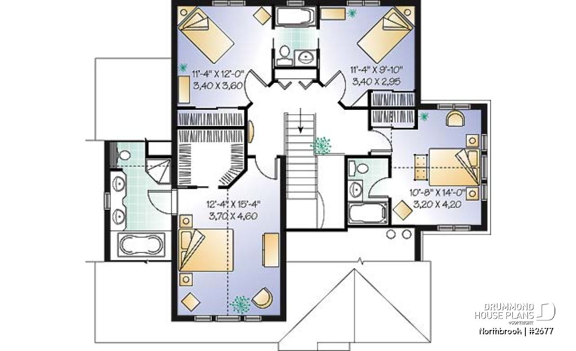 2nd level - 2-story house plan with 2 master suites, total 4 bedrooms 3.5 baths, home office, 2-car garage, lots of light - Northbrook