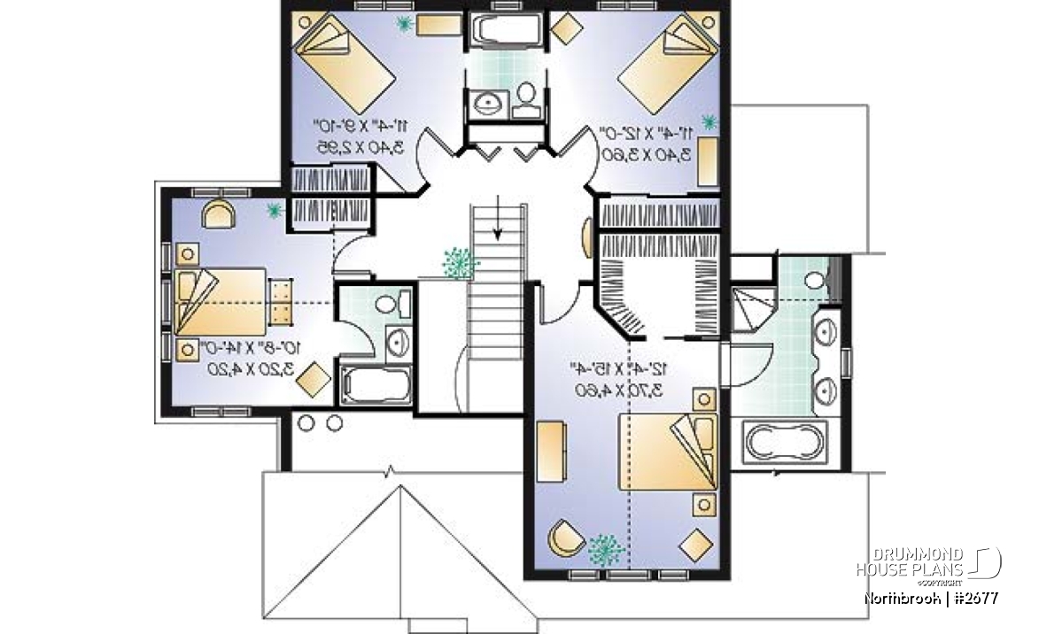 2nd level - 2-story house plan with 2 master suites, total 4 bedrooms 3.5 baths, home office, 2-car garage, lots of light - Northbrook