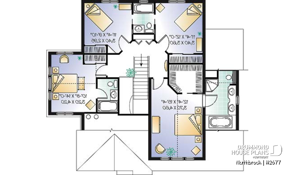 2nd level - 2-story house plan with 2 master suites, total 4 bedrooms 3.5 baths, home office, 2-car garage, lots of light - Northbrook