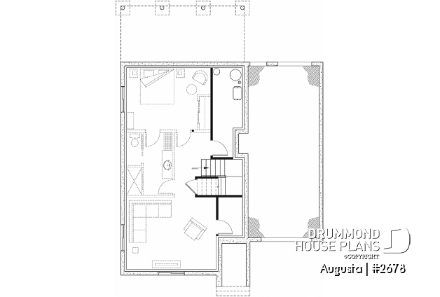 Basement - Affordable Cape Cod style house plan, 3 bedrooms, garage, kitchen with pantry, laundry room on main floor - Augusta