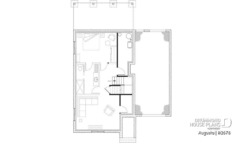 Finished basement - Affordable Cape Cod style house plan, 3 bedrooms, garage, kitchen with pantry, laundry room on main floor - Augusta