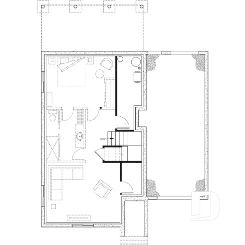 Finished basement - Affordable Cape Cod style house plan, 3 bedrooms, garage, kitchen with pantry, laundry room on main floor - Augusta