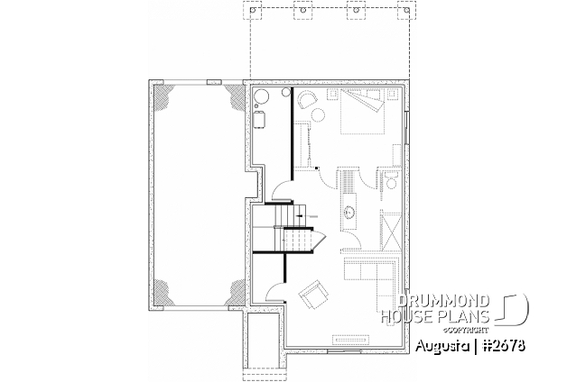Finished basement - Affordable Cape Cod style house plan, 3 bedrooms, garage, kitchen with pantry, laundry room on main floor - Augusta