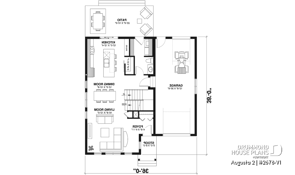1st level - Traditional Country House Design with master suite, 3 to 4 Bedrooms, Deep Garage and Expandable Basement - Augusta 2