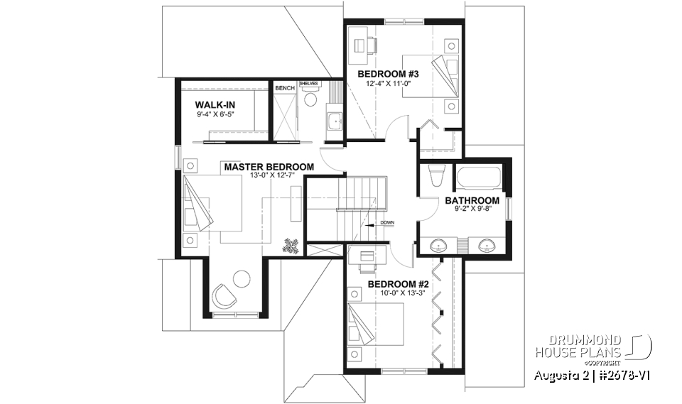2nd level - Traditional Country House Design with master suite, 3 to 4 Bedrooms, Deep Garage and Expandable Basement - Augusta 2