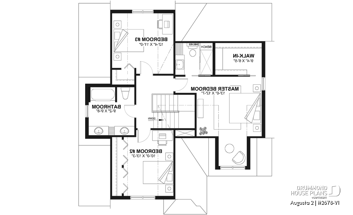 2nd level - Traditional Country House Design with master suite, 3 to 4 Bedrooms, Deep Garage and Expandable Basement - Augusta 2
