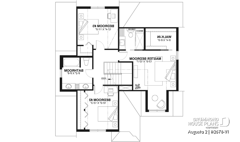 2nd level - Traditional Country House Design with master suite, 3 to 4 Bedrooms, Deep Garage and Expandable Basement - Augusta 2