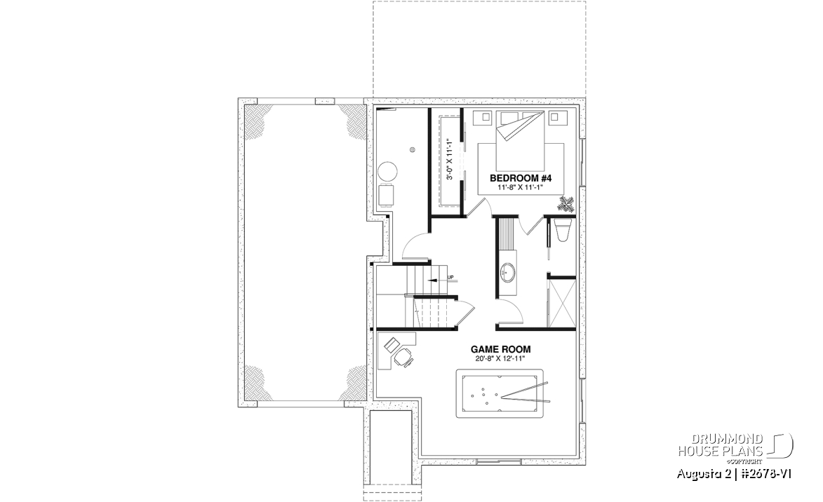 Finished basement (Optional $) - Traditional Country House Design with master suite, 3 to 4 Bedrooms, Deep Garage and Expandable Basement - Augusta 2