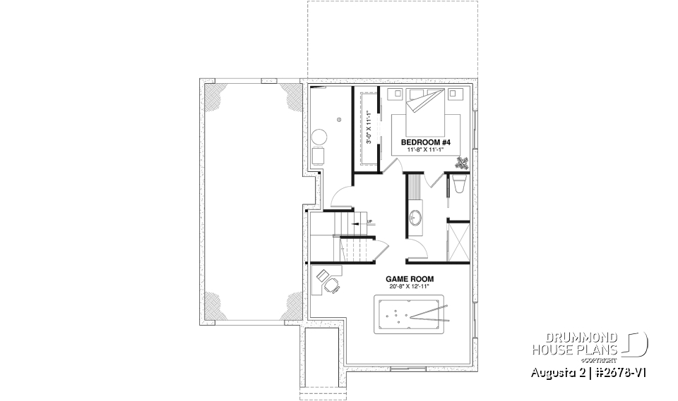 Finished basement (Optional $) - Traditional Country House Design with master suite, 3 to 4 Bedrooms, Deep Garage and Expandable Basement - Augusta 2