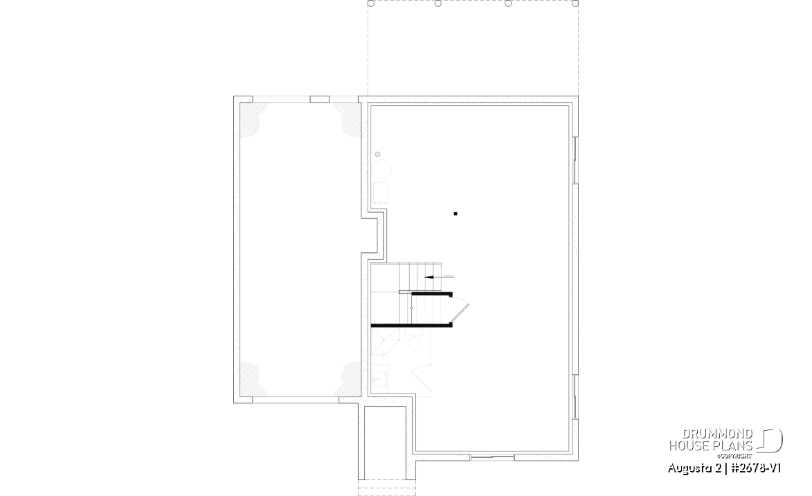Unfinished basement - Traditional Country House Design with master suite, 3 to 4 Bedrooms, Deep Garage and Expandable Basement - Augusta 2