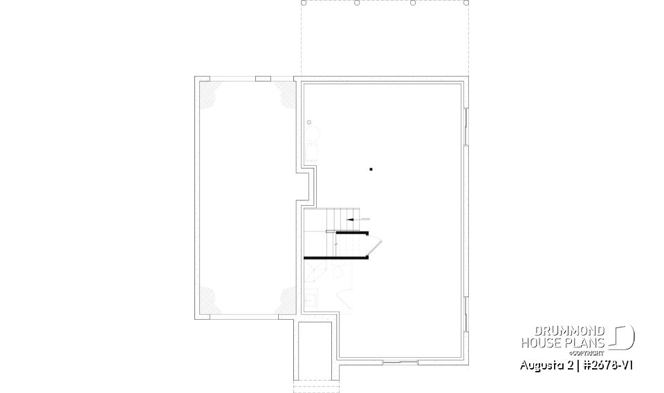 Unfinished basement - Traditional Country House Design with master suite, 3 to 4 Bedrooms, Deep Garage and Expandable Basement - Augusta 2