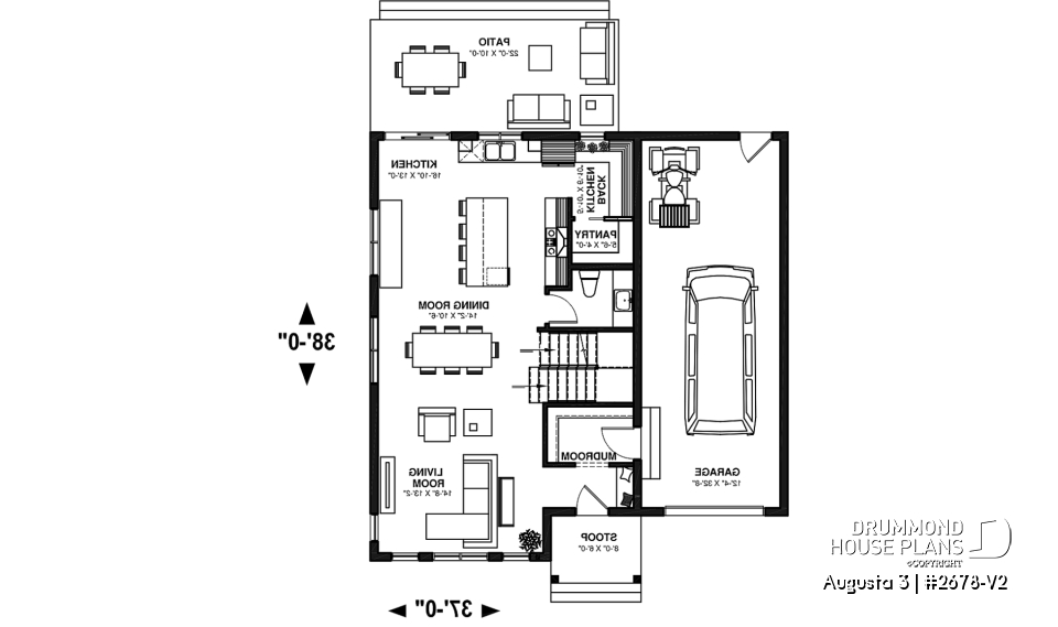 1st level - 3 bedroom 2-story house plan with garage, large kitchen, pantry, mudroom, beautiful style - Augusta 3