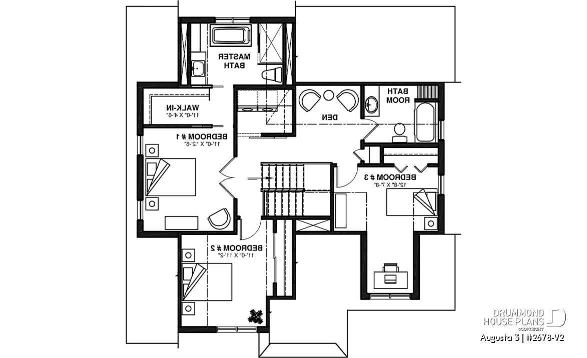 2nd level - 3 bedroom 2-story house plan with garage, large kitchen, pantry, mudroom, beautiful style - Augusta 3