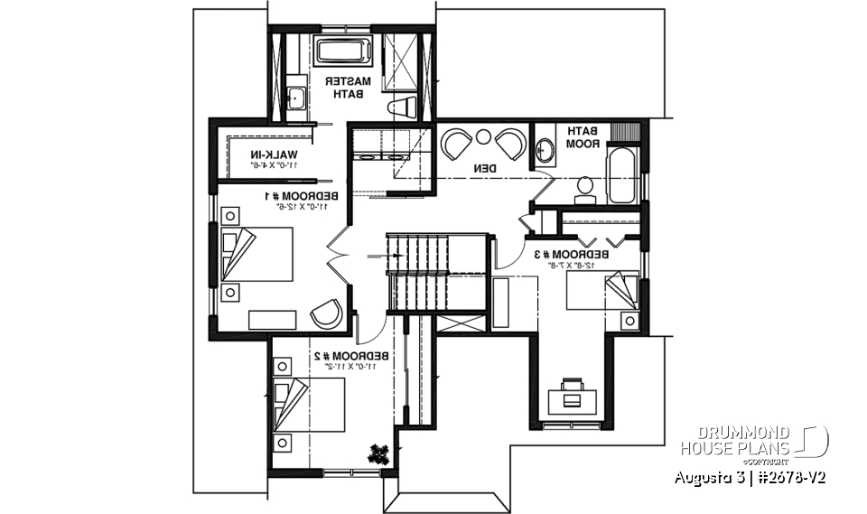 2nd level - 3 bedroom 2-story house plan with garage, large kitchen, pantry, mudroom, beautiful style - Augusta 3