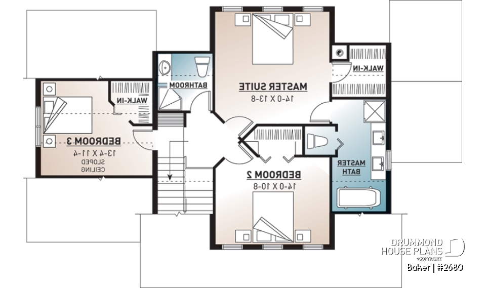 2nd level - Beautiful small farmhouse house plan, low-building cost, master suite, garage, breakfast nook - Baker