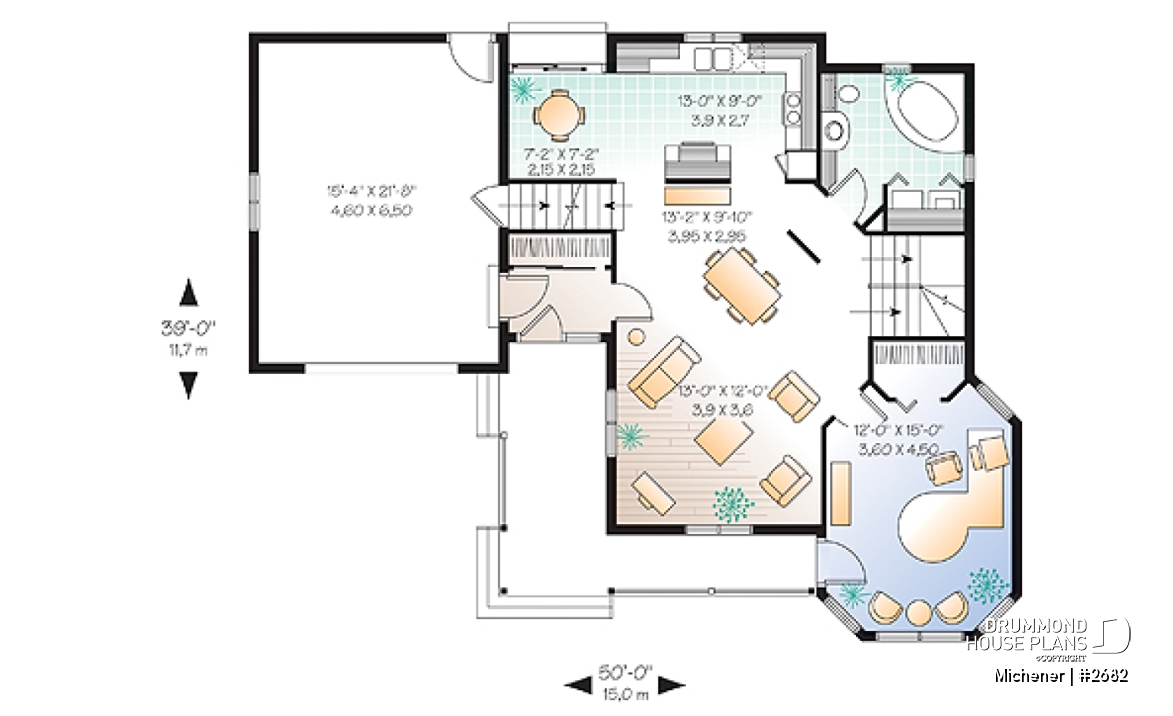 1st level - Victorian inspired home plan, large home office with private entrance, bedrooms w/ walk-in closets, bonus room - Michener