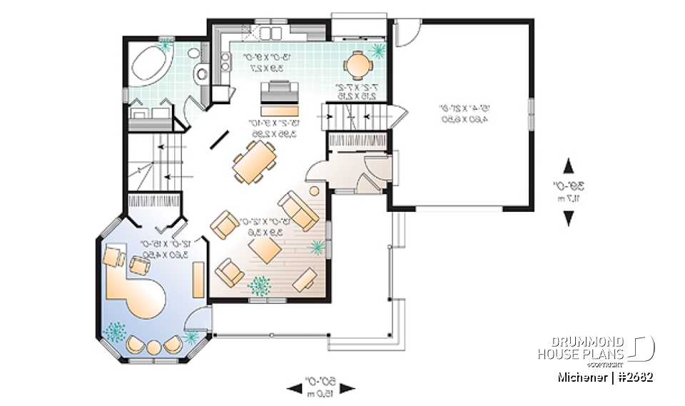 1st level - Victorian inspired home plan, large home office with private entrance, bedrooms w/ walk-in closets, bonus room - Michener