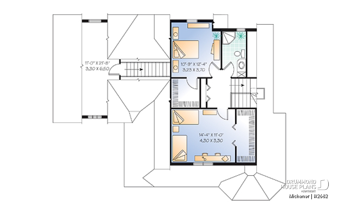 2nd level - Victorian inspired home plan, large home office with private entrance, bedrooms w/ walk-in closets, bonus room - Michener