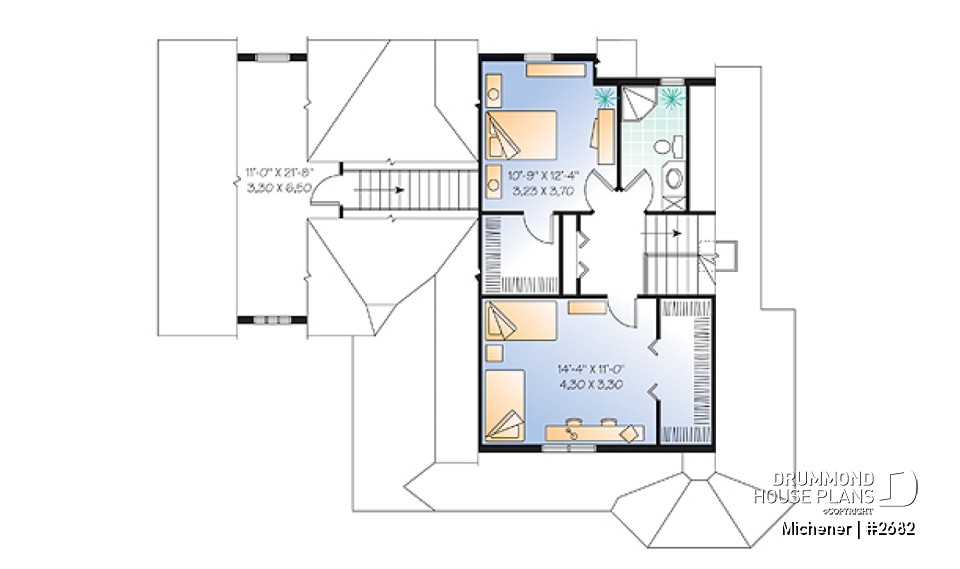 2nd level - Victorian inspired home plan, large home office with private entrance, bedrooms w/ walk-in closets, bonus room - Michener