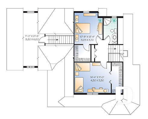 2nd level - Victorian inspired home plan, large home office with private entrance, bedrooms w/ walk-in closets, bonus room - Michener
