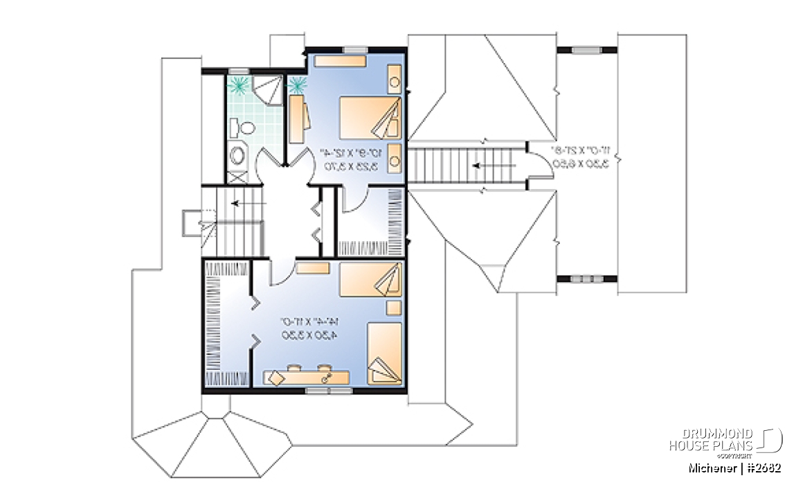 2nd level - Victorian inspired home plan, large home office with private entrance, bedrooms w/ walk-in closets, bonus room - Michener