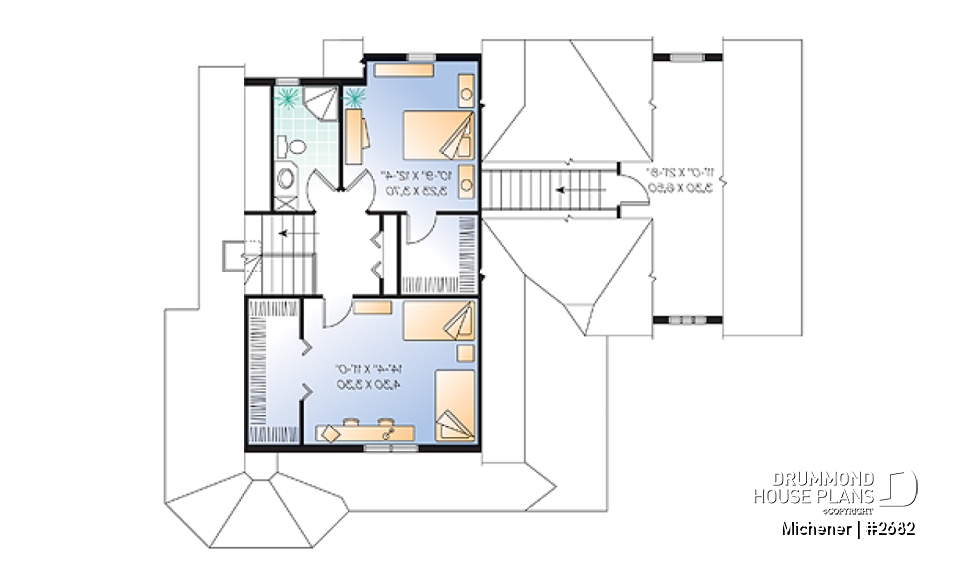 2nd level - Victorian inspired home plan, large home office with private entrance, bedrooms w/ walk-in closets, bonus room - Michener