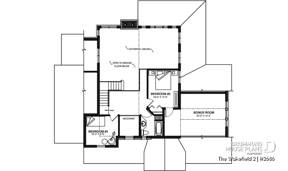 2nd level - 2-car garage French country house plan, 3-4 bedrooms, sun room, home office, huge kitchen island and fireplace - The Wakefield 2