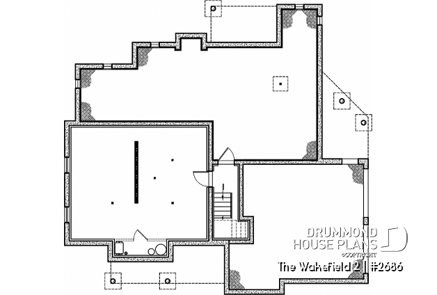 Basement - 2-car garage French country house plan, 3-4 bedrooms, sun room, home office, huge kitchen island and fireplace - The Wakefield 2