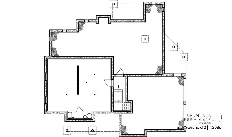 Basement - 2-car garage French country house plan, 3-4 bedrooms, sun room, home office, huge kitchen island and fireplace - The Wakefield 2