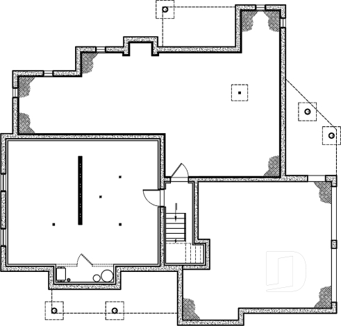 Basement - 2-car garage French country house plan, 3-4 bedrooms, sun room, home office, huge kitchen island and fireplace - The Wakefield 2