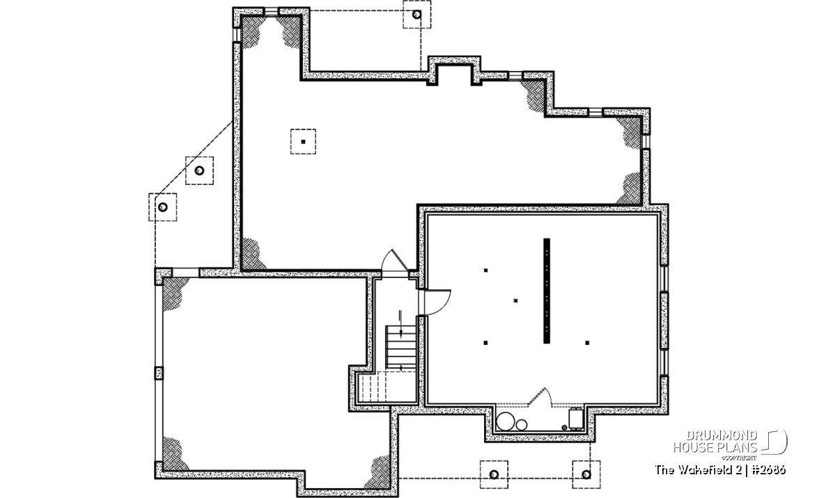 Basement - 2-car garage French country house plan, 3-4 bedrooms, sun room, home office, huge kitchen island and fireplace - The Wakefield 2