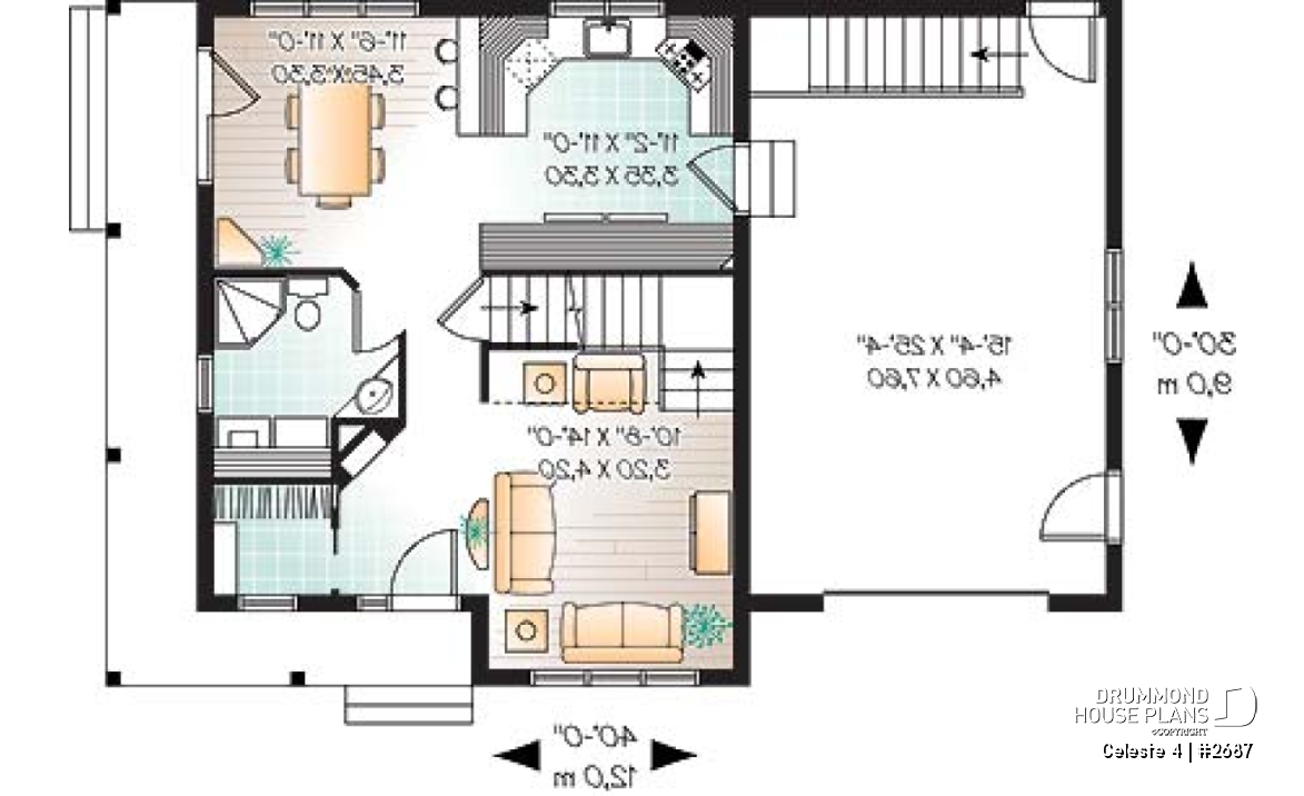 1st level - Country style 3 bedroom house plan, garage, lots of natural lights, affordable construction costs, garage - Celeste 4