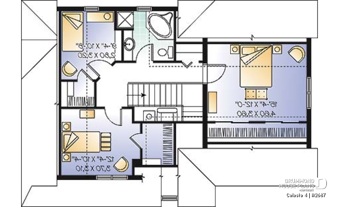 2nd level - Country style 3 bedroom house plan, garage, lots of natural lights, affordable construction costs, garage - Celeste 4