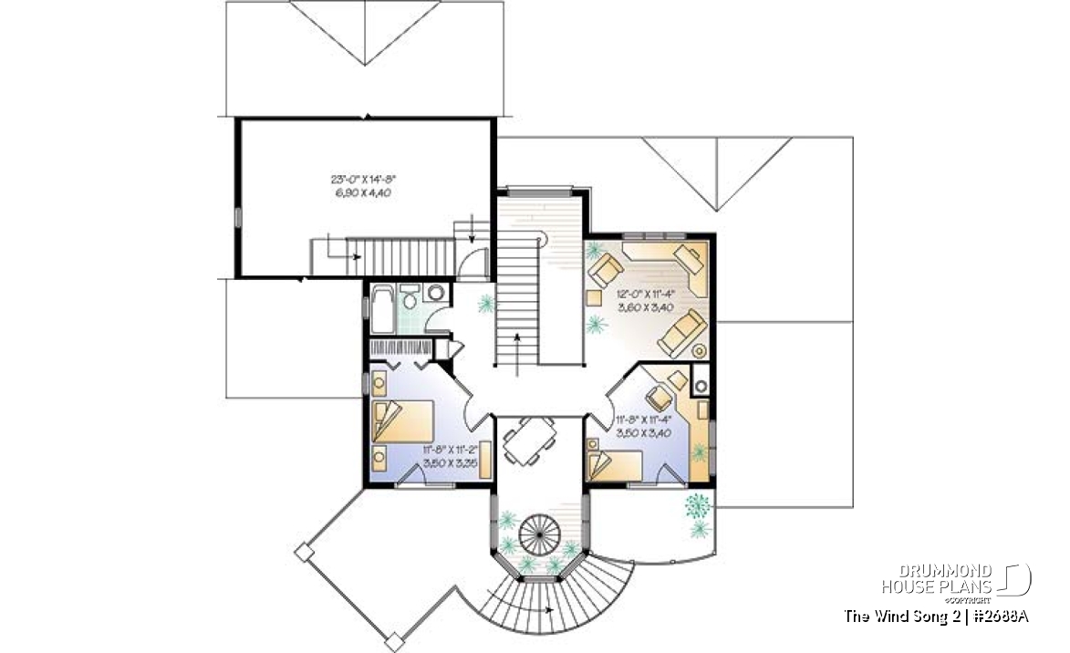 2nd level - 3 to 4 bedroom house plan with panoramic views, large bonus room, 2-car garage side-load - The Wind Song 2
