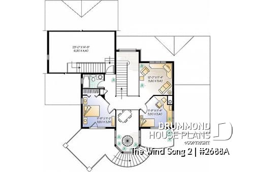 2nd level - 3 to 4 bedroom house plan with panoramic views, large bonus room, 2-car garage side-load - The Wind Song 2