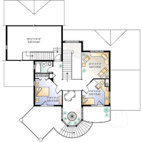 2nd level - 3 to 4 bedroom house plan with panoramic views, large bonus room, 2-car garage side-load - The Wind Song 2