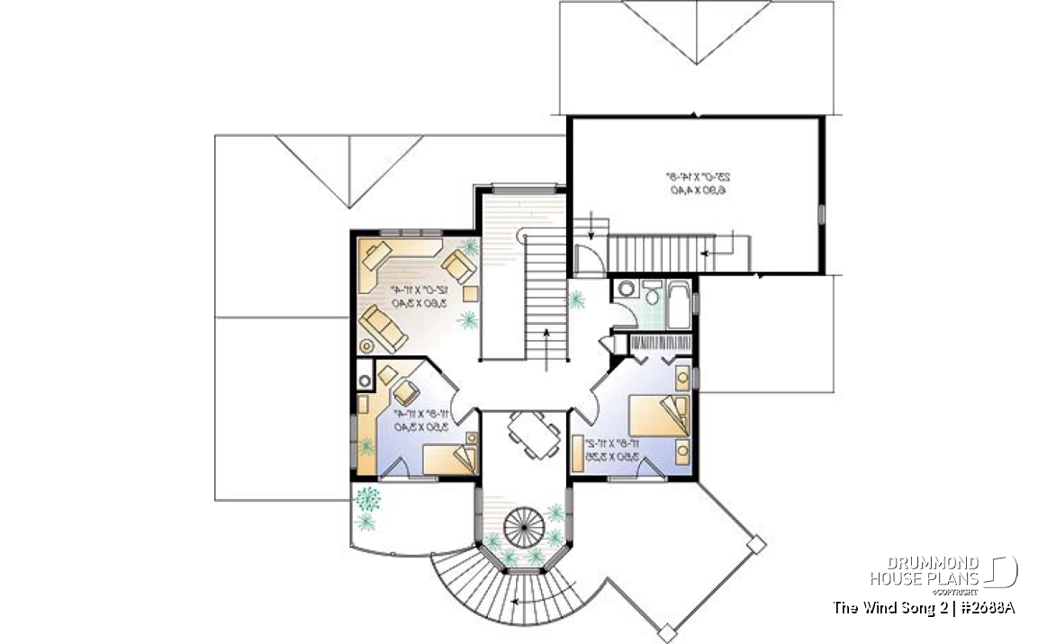 2nd level - 3 to 4 bedroom house plan with panoramic views, large bonus room, 2-car garage side-load - The Wind Song 2