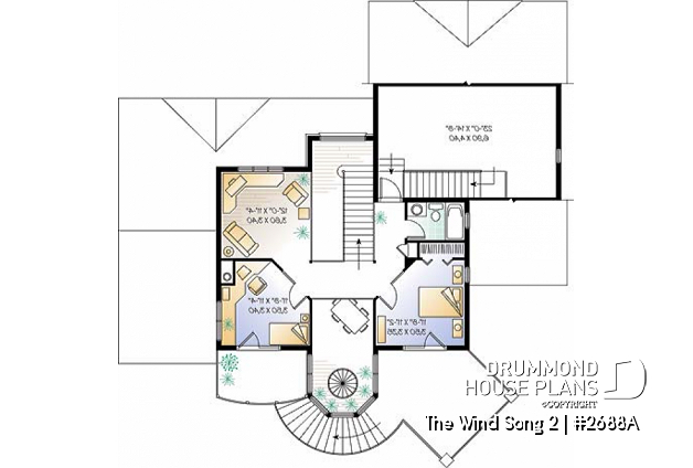 2nd level - 3 to 4 bedroom house plan with panoramic views, large bonus room, 2-car garage side-load - The Wind Song 2