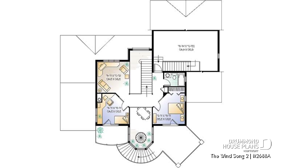 2nd level - 3 to 4 bedroom house plan with panoramic views, large bonus room, 2-car garage side-load - The Wind Song 2