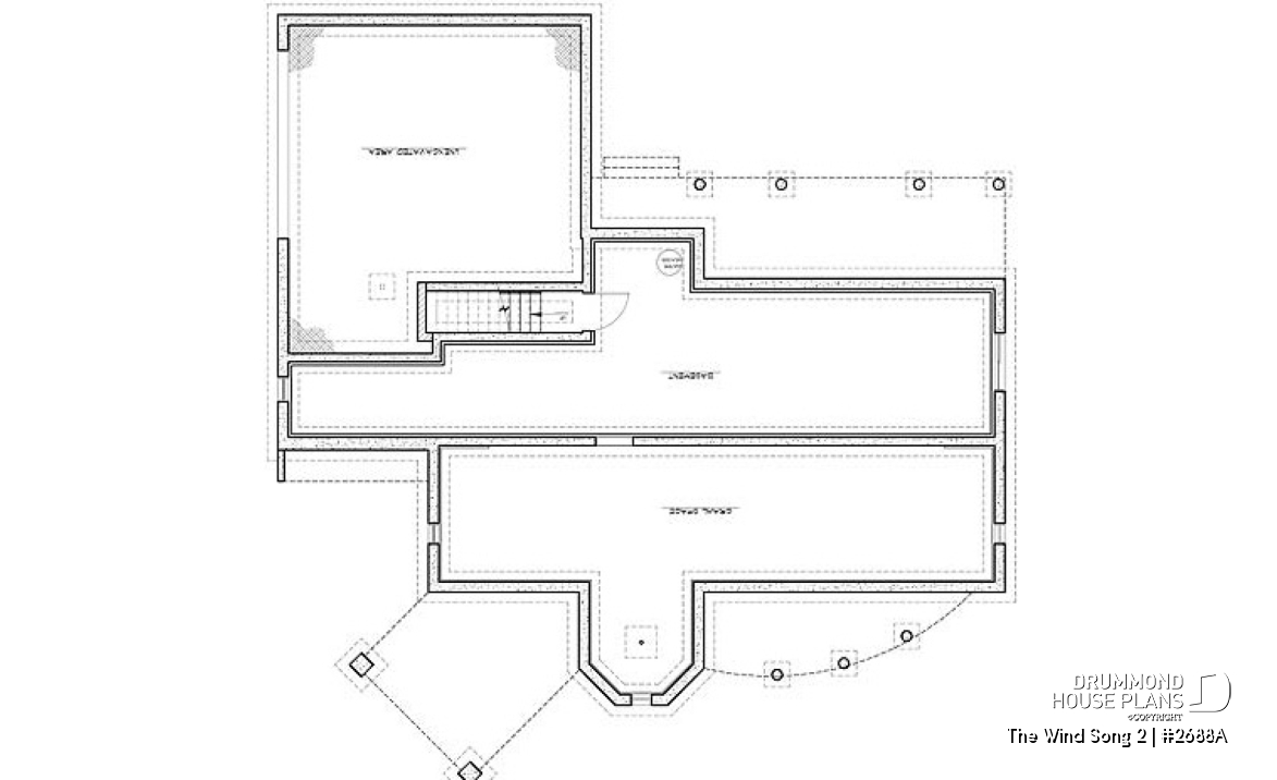 Basement - 3 to 4 bedroom house plan with panoramic views, large bonus room, 2-car garage side-load - The Wind Song 2