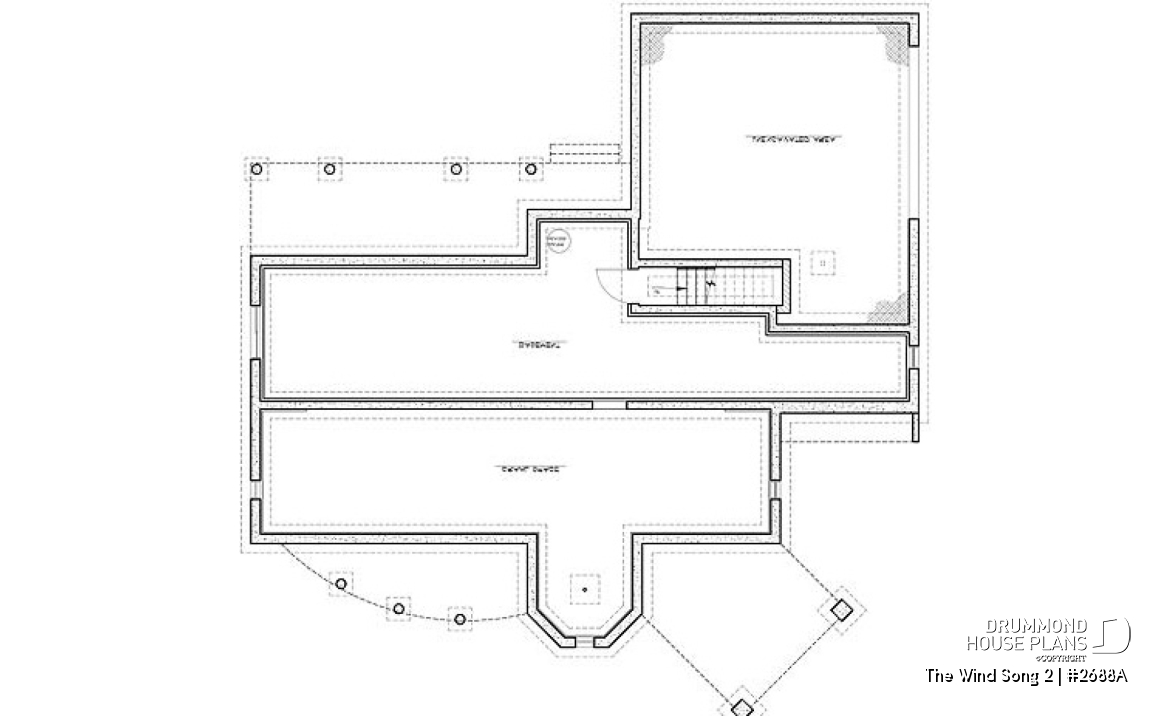 Basement - 3 to 4 bedroom house plan with panoramic views, large bonus room, 2-car garage side-load - The Wind Song 2