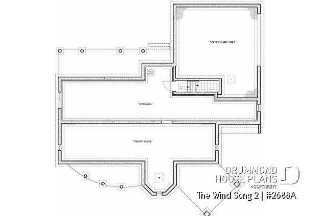 Basement - 3 to 4 bedroom house plan with panoramic views, large bonus room, 2-car garage side-load - The Wind Song 2