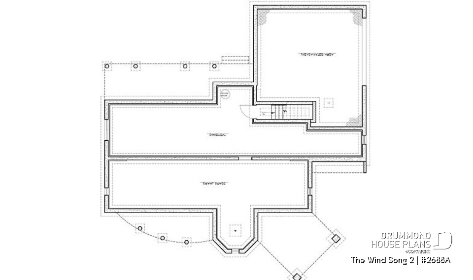 Basement - 3 to 4 bedroom house plan with panoramic views, large bonus room, 2-car garage side-load - The Wind Song 2