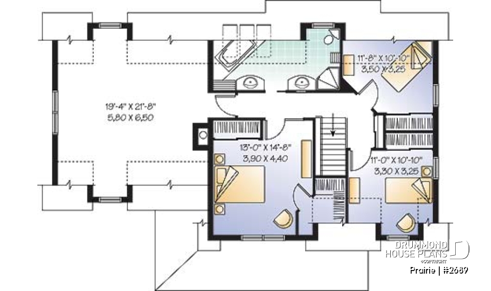 2nd level - Beautiful traditional home plan, side loading 2-car garage, 3+ bedrooms, large bonus room and home office - Prairie