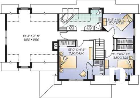 2nd level - Beautiful traditional home plan, side loading 2-car garage, 3+ bedrooms, large bonus room and home office - Prairie
