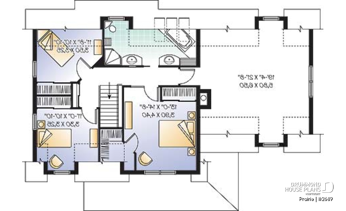 2nd level - Beautiful traditional home plan, side loading 2-car garage, 3+ bedrooms, large bonus room and home office - Prairie
