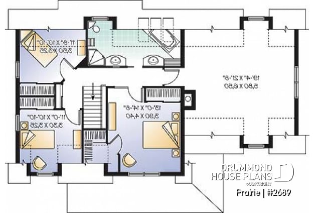 2nd level - Beautiful traditional home plan, side loading 2-car garage, 3+ bedrooms, large bonus room and home office - Prairie